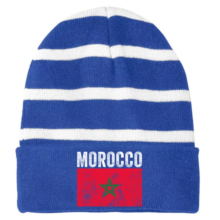 Morocco Flag Moroccan Soccer Supporter Cool Gift Striped Beanie with Solid Band