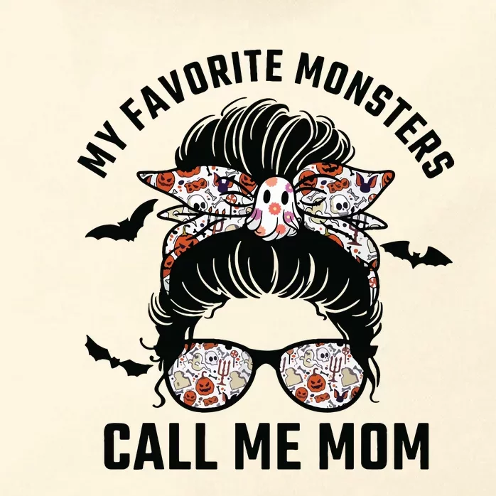 My Favorite Monsters Call Me Mom Messy Bun Mom Halloween Zip Tote Bag