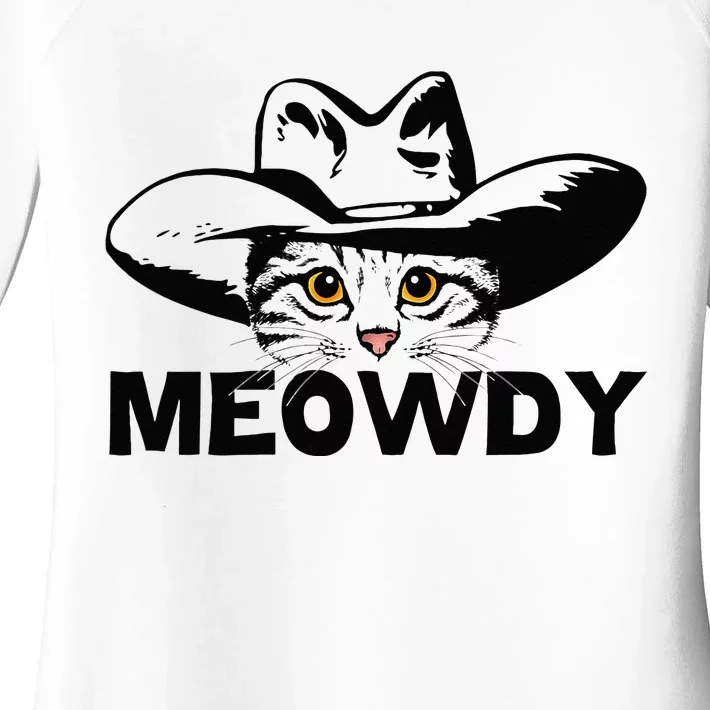 Meowdy Funny Mashup Between Meow And Howdy Cat Meme Women's Perfect Tri Tunic Long Sleeve Shirt