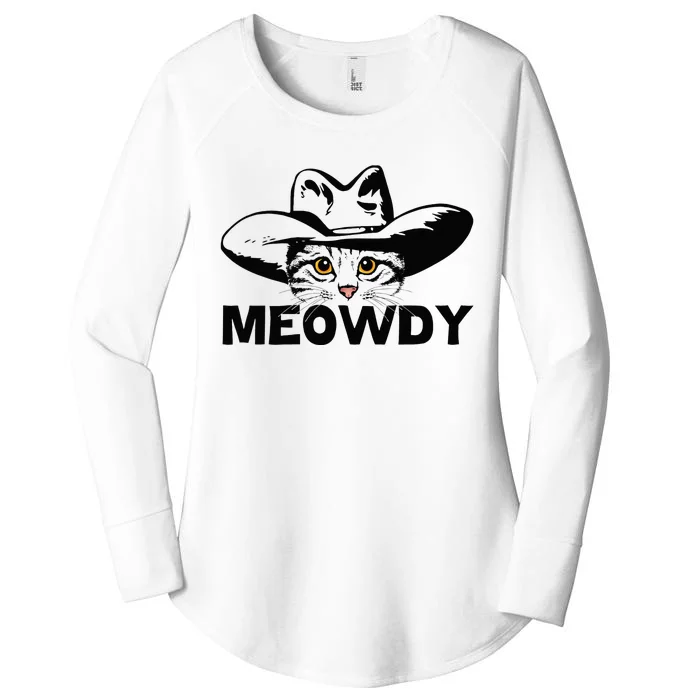 Meowdy Funny Mashup Between Meow And Howdy Cat Meme Women's Perfect Tri Tunic Long Sleeve Shirt