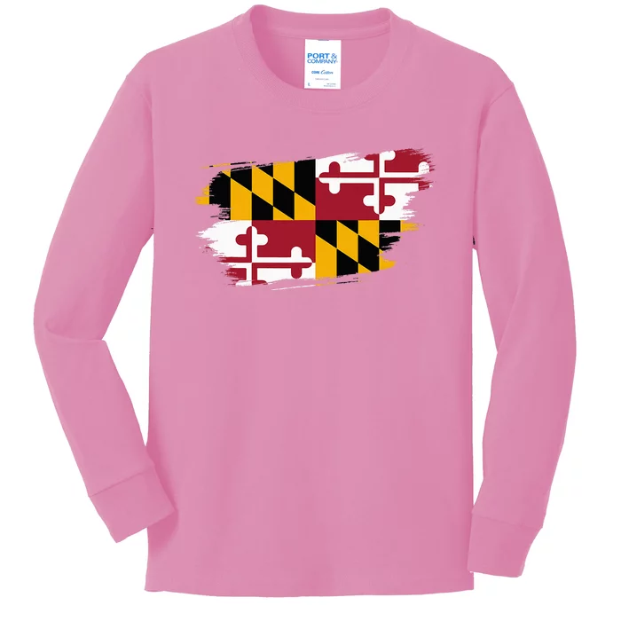 Maryland Flag Marylander Maryland Flag State Pride Kids Long Sleeve Shirt