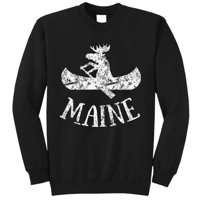 Maine Funny Moose Canoe Vacation Tall Sweatshirt