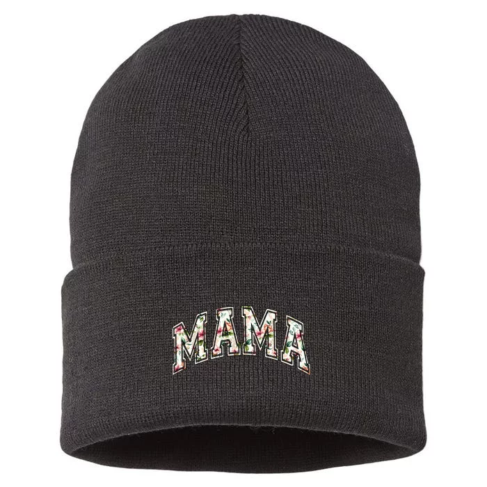 Mama Floral Mom Flowers Mother's Day Sustainable Knit Beanie