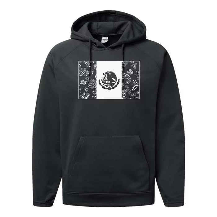 Mexican Flag  Mexican Flag With Paisley Bandana Performance Fleece Hoodie