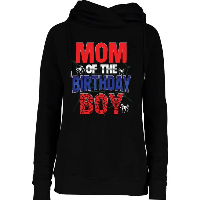 Matching Family Mom Of The Birthday Boy Spider Web Womens Funnel Neck Pullover Hood