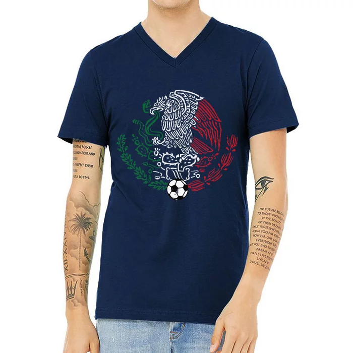 Mexico Flag Mexican Eagle Soccer V-Neck T-Shirt