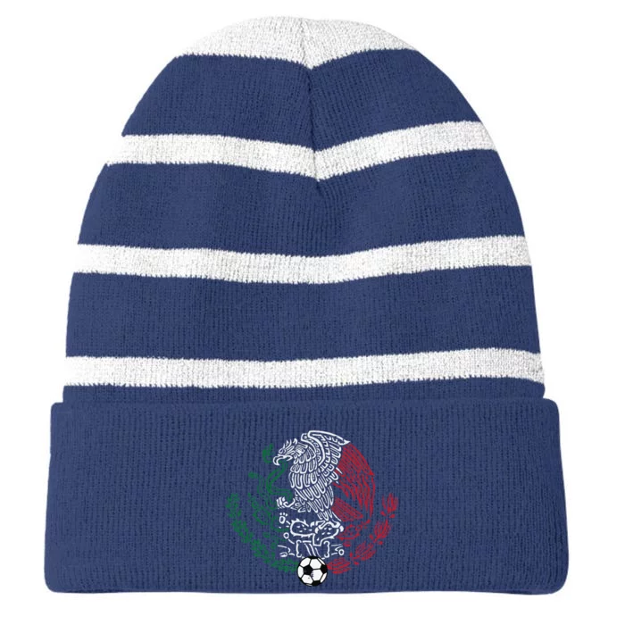 Mexico Flag Mexican Eagle Soccer Striped Beanie with Solid Band