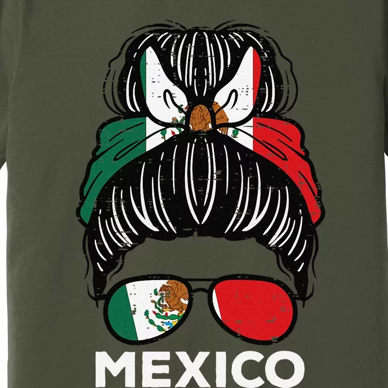 Mexico Flag Mexican Girl Hairbun Football Soccer Fan Women Premium T-Shirt