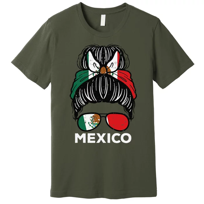 Mexico Flag Mexican Girl Hairbun Football Soccer Fan Women Premium T-Shirt