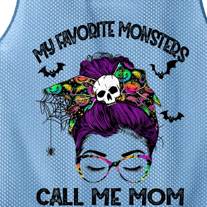 My Favorite Monsters Call Me Mom Messy Bun Happy Halloween Mesh Reversible Basketball Jersey Tank