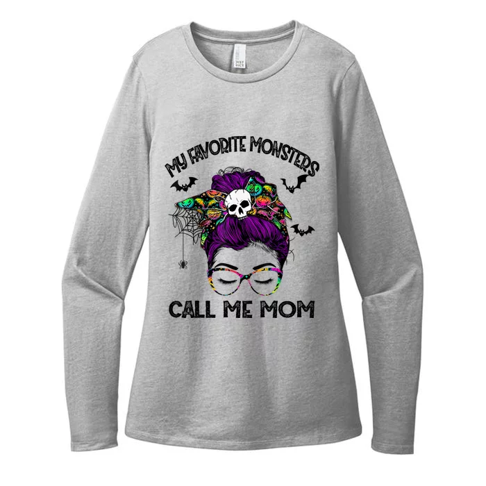 My Favorite Monsters Call Me Mom Messy Bun Happy Halloween Womens CVC Long Sleeve Shirt