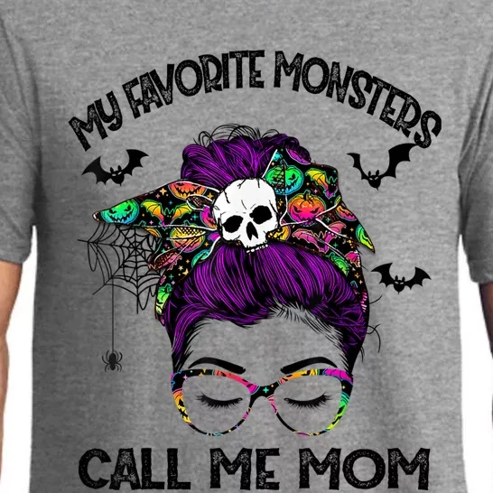 My Favorite Monsters Call Me Mom Messy Bun Happy Halloween Pajama Set