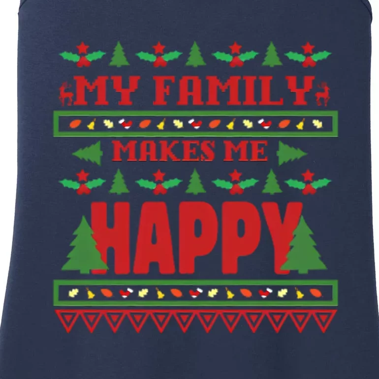 My Family Makes My Happy Ugly Christmas Ladies Essential Tank