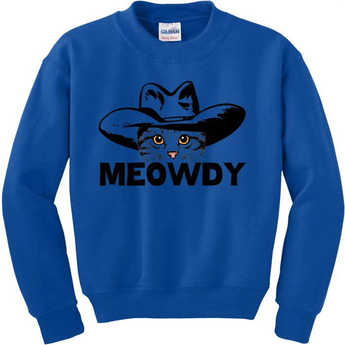 Meowdy Funny Mashup Between Meow And Howdy Cat Meme Cool Gift Kids Sweatshirt