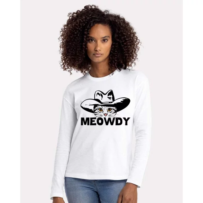 Meowdy Funny Mashup Between Meow And Howdy Cat Meme Cool Gift Womens Cotton Relaxed Long Sleeve T-Shirt