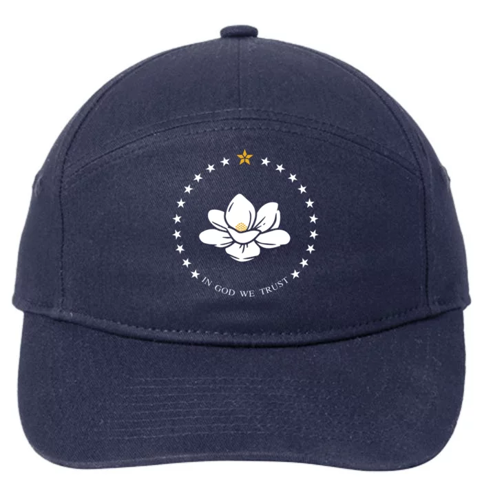 Mississippi Flag Magnolia In God We Trust Gift 7-Panel Snapback Hat