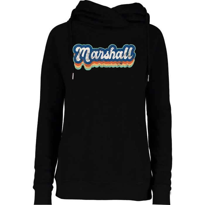 Marshall First Name Boy Vintage Style 70s 80s Personalized Womens Funnel Neck Pullover Hood