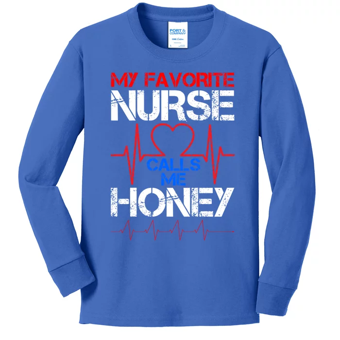 My Favorite Nurse Calls Me Honey Cool Vintage Nurse Husband Gift Kids Long Sleeve Shirt