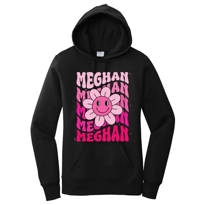 Meghan First Name I Love Meghan Girl Groovy 80S Vintage Women's Pullover Hoodie