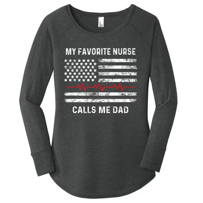 My Favorite Nurse Calls Me Dad American Flag Nurse Women's Perfect Tri Tunic Long Sleeve Shirt