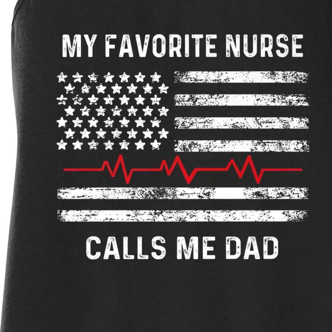 My Favorite Nurse Calls Me Dad American Flag Nurse Women's Racerback Tank