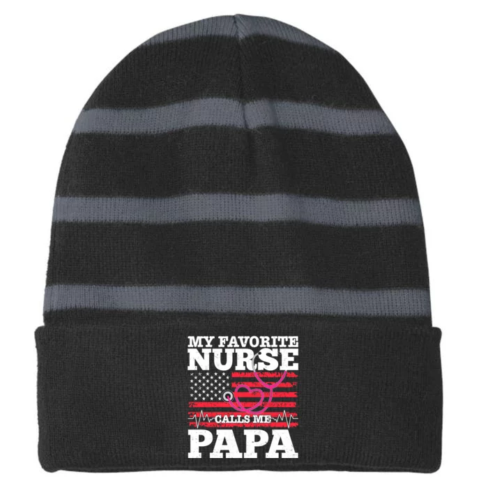 My Favorite Nurse Calls Me Papa Striped Beanie with Solid Band