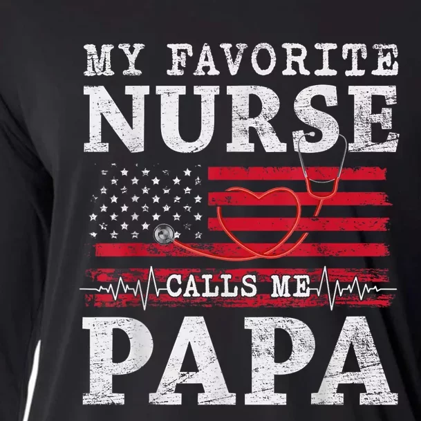 My Favorite Nurse Calls Me Papa Fathers Day Usa Flag Cooling Performance Long Sleeve Crew