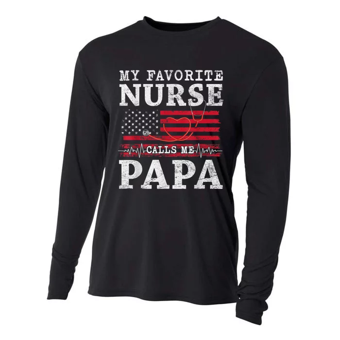 My Favorite Nurse Calls Me Papa Fathers Day Usa Flag Cooling Performance Long Sleeve Crew