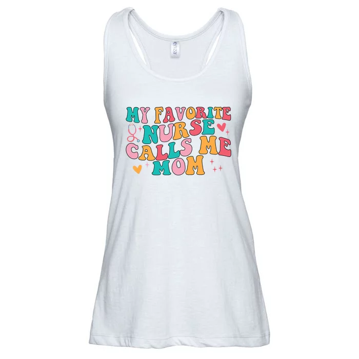 My Favorite Nurse Calls Me Mom Retro Groovy Ladies Essential Flowy Tank