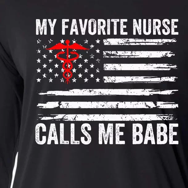 My Favorite Nurse Calls Me Babe American Flag For Boyfriend Cooling Performance Long Sleeve Crew