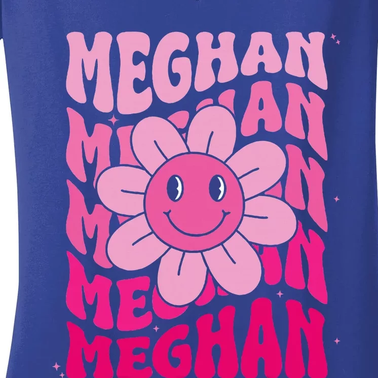 Meghan First Name I Love Meghan Groovy 80S Women's V-Neck T-Shirt