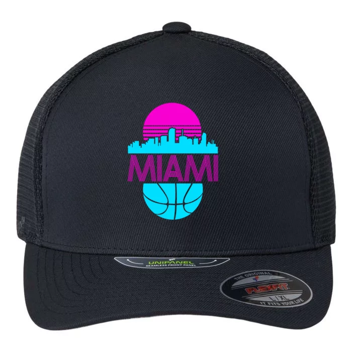 Miami Florida Neon Retro Logo Flexfit Unipanel Trucker Cap