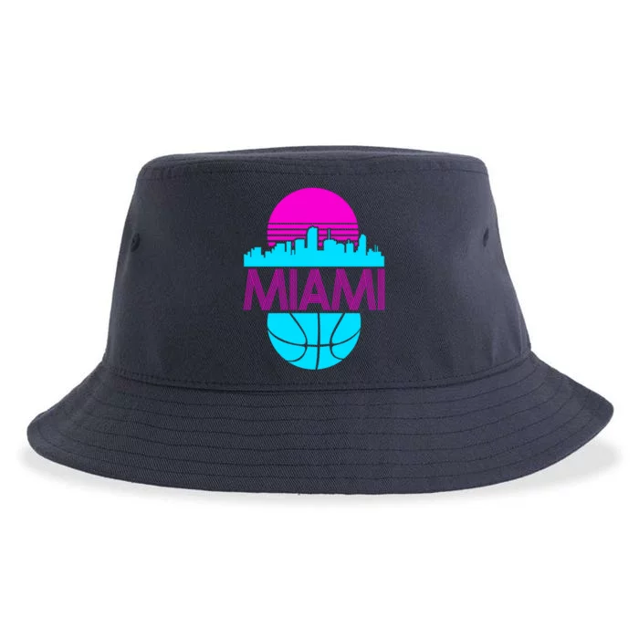 Miami Florida Neon Retro Logo Sustainable Bucket Hat