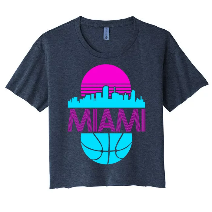 Miami Florida Neon Retro Logo Women's Crop Top Tee