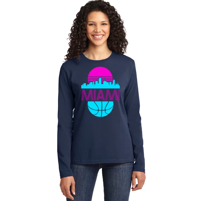 Miami Florida Neon Retro Logo Ladies Long Sleeve Shirt