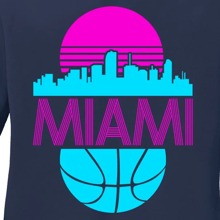 Miami Florida Neon Retro Logo Ladies Long Sleeve Shirt