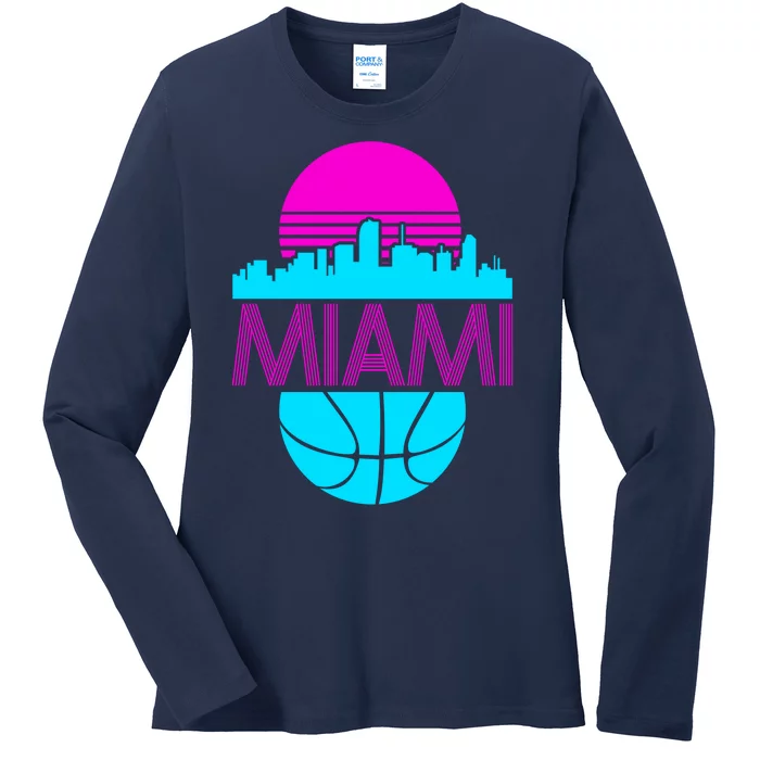 Miami Florida Neon Retro Logo Ladies Long Sleeve Shirt