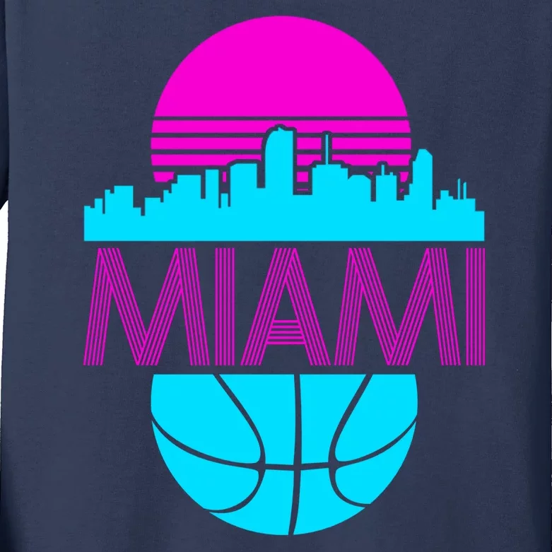 Miami Florida Neon Retro Logo Kids Long Sleeve Shirt