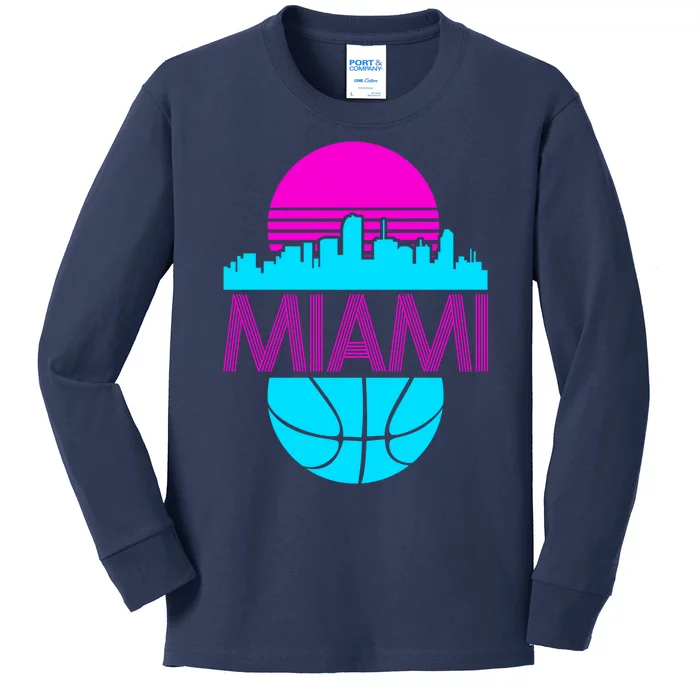 Miami Florida Neon Retro Logo Kids Long Sleeve Shirt