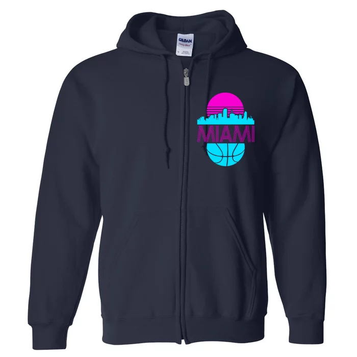 Miami Florida Neon Retro Logo Full Zip Hoodie