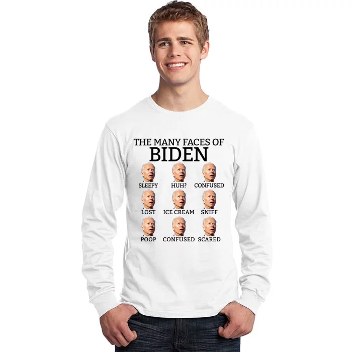 Many Faces Of Biden Anti Biden Hate Biden Confused Biden Tall Long Sleeve T-Shirt