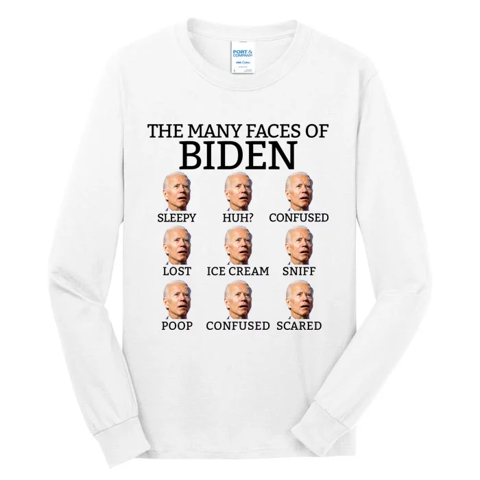 Many Faces Of Biden Anti Biden Hate Biden Confused Biden Tall Long Sleeve T-Shirt