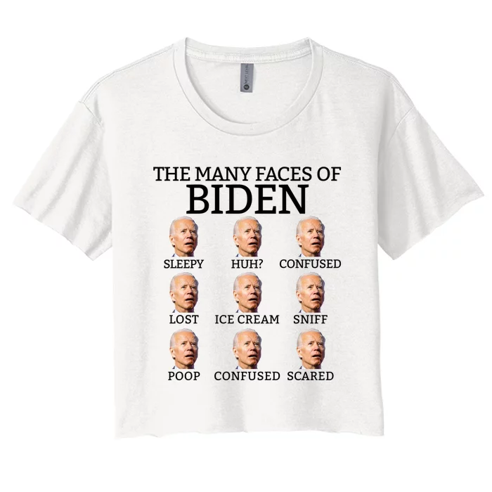 Many Faces Of Biden Anti Biden Hate Biden Confused Biden Women's Crop Top Tee