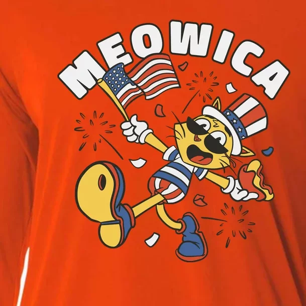 Meowica Fourth Of July Funny Cat Cooling Performance Long Sleeve Crew