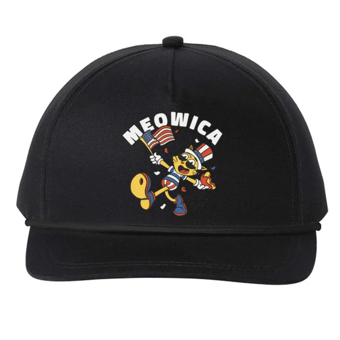 Meowica Fourth Of July Funny Cat Snapback Five-Panel Rope Hat