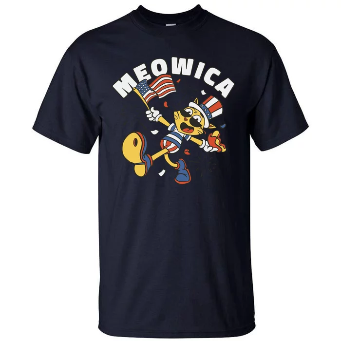 Meowica Fourth Of July Funny Cat Tall T-Shirt