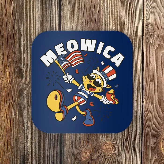 Meowica Fourth Of July Funny Cat Coaster