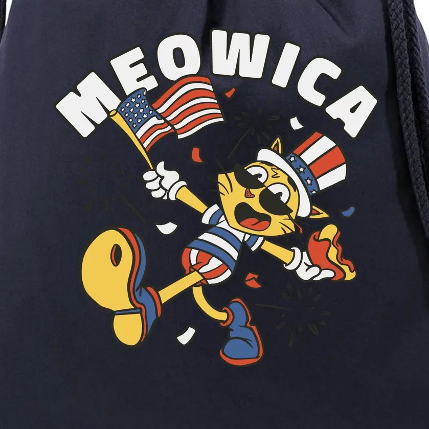 Meowica Fourth Of July Funny Cat Drawstring Bag