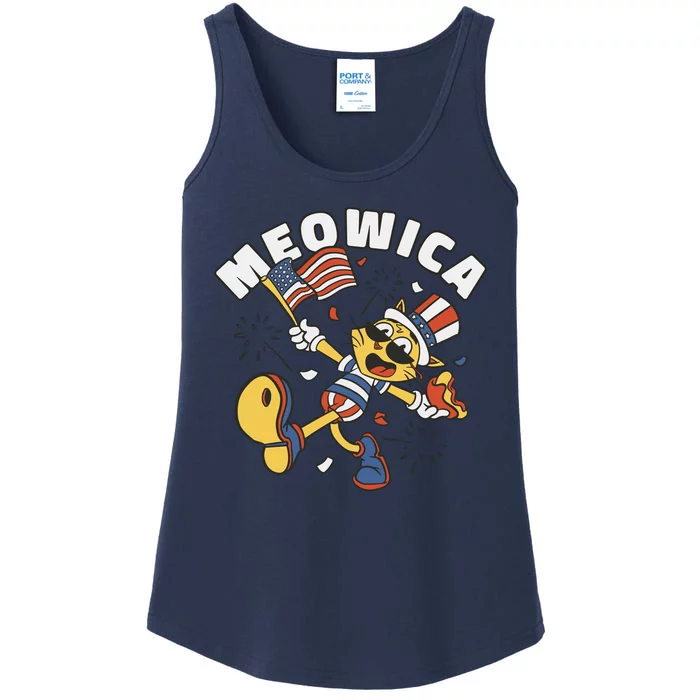 Meowica Fourth Of July Funny Cat Ladies Essential Tank