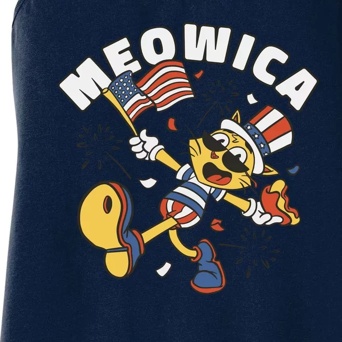 Meowica Fourth Of July Funny Cat Women's Racerback Tank